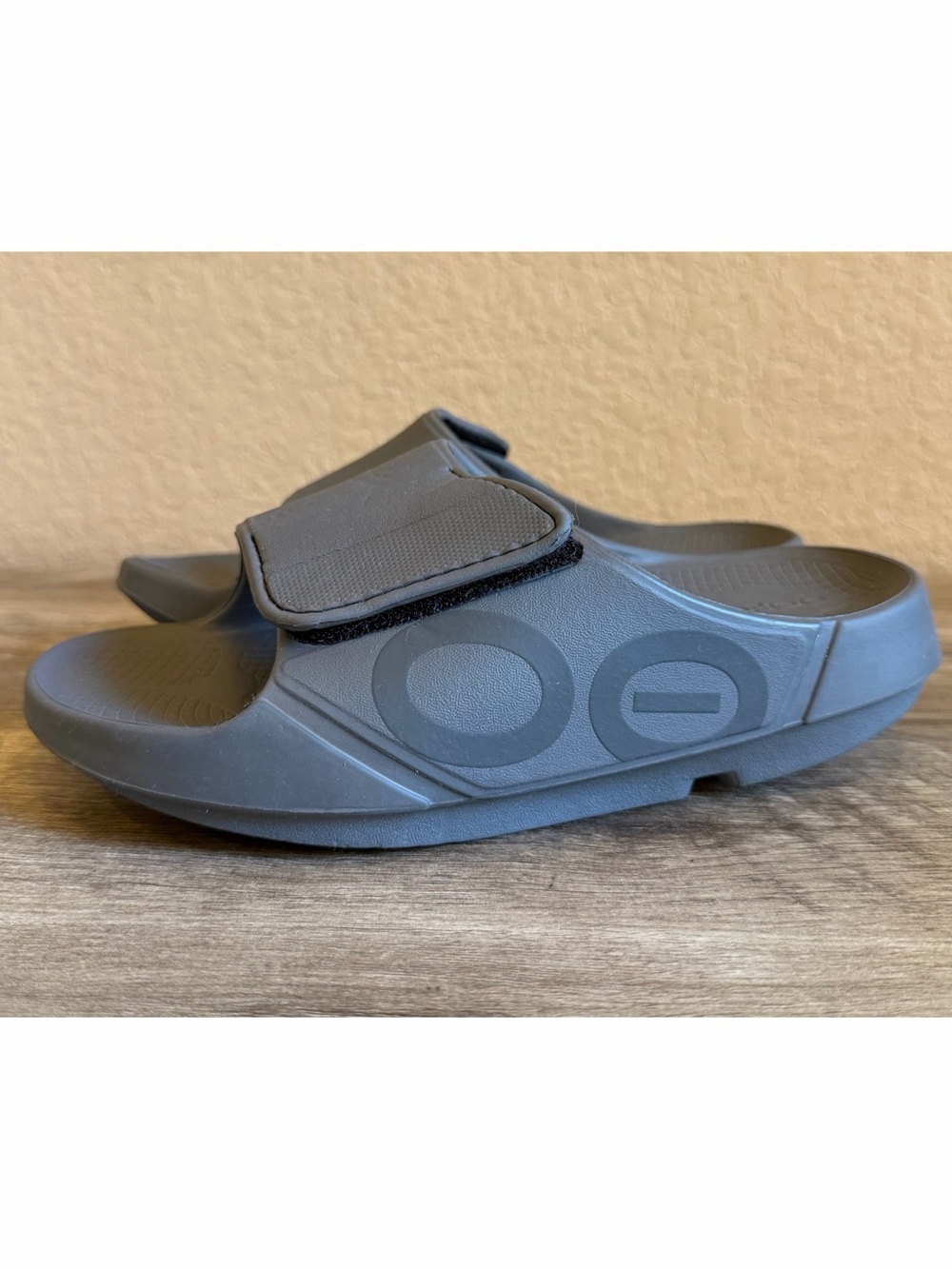 OOFOS OOahh Sport Flex Slide Sandals in a slate gray